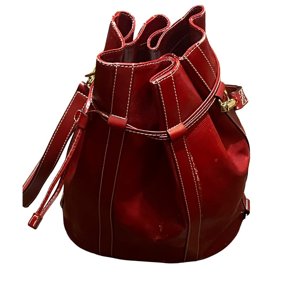 Lancel Paris 1876 Red Leather Crossbody Bucket Bag Gold Hardware Purse